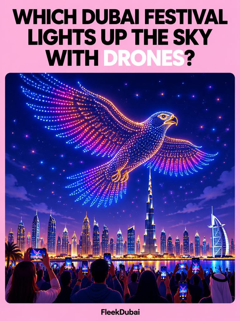 Fleek Dubai quiz post: Which Dubai festival lights up the sky with drones?