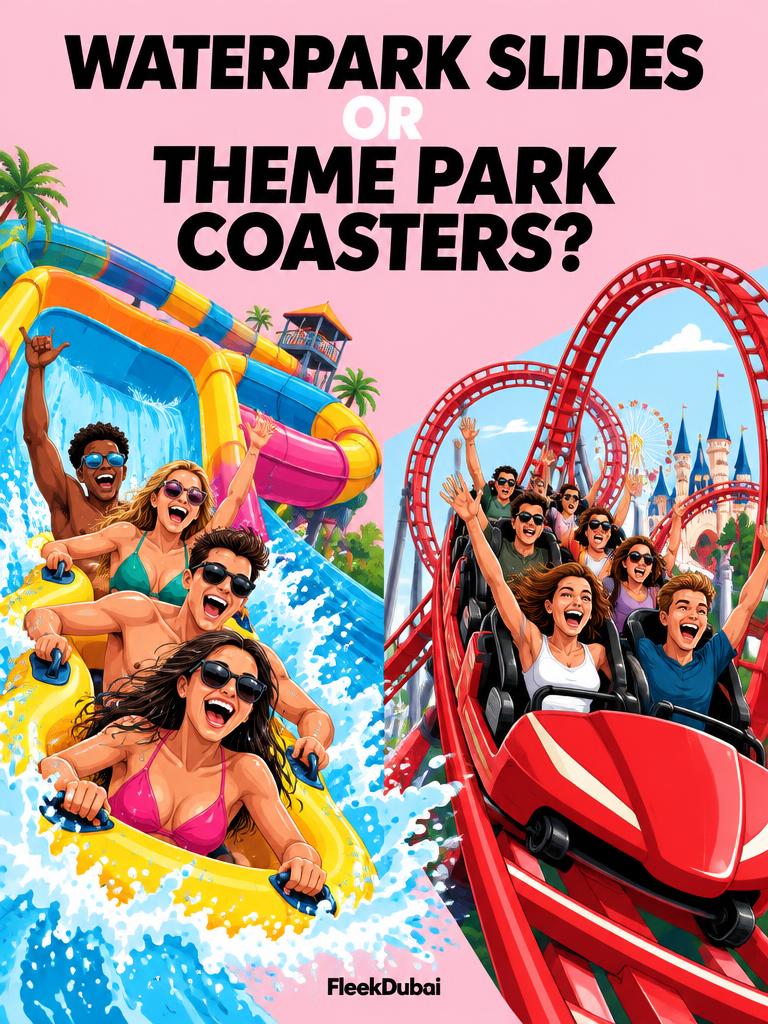 Fleek Dubai quiz post: Waterpark slides or theme park coasters?