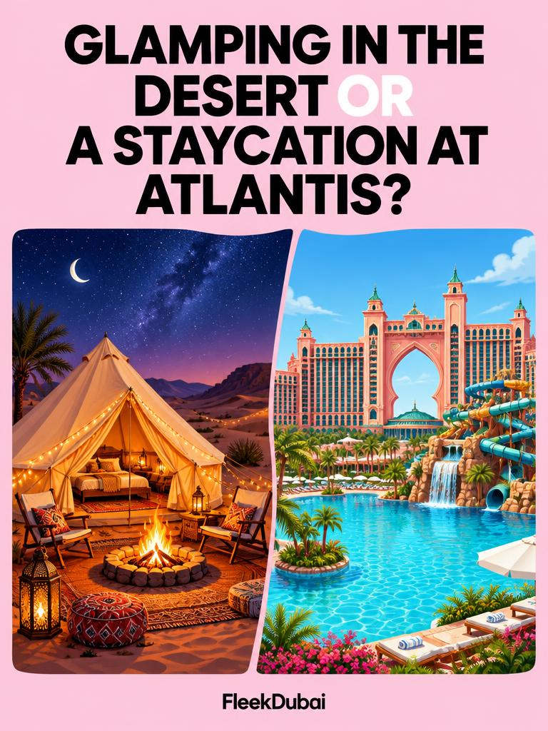 Fleek Dubai quiz post: Glamping in the desert or a staycation at Atlantis?