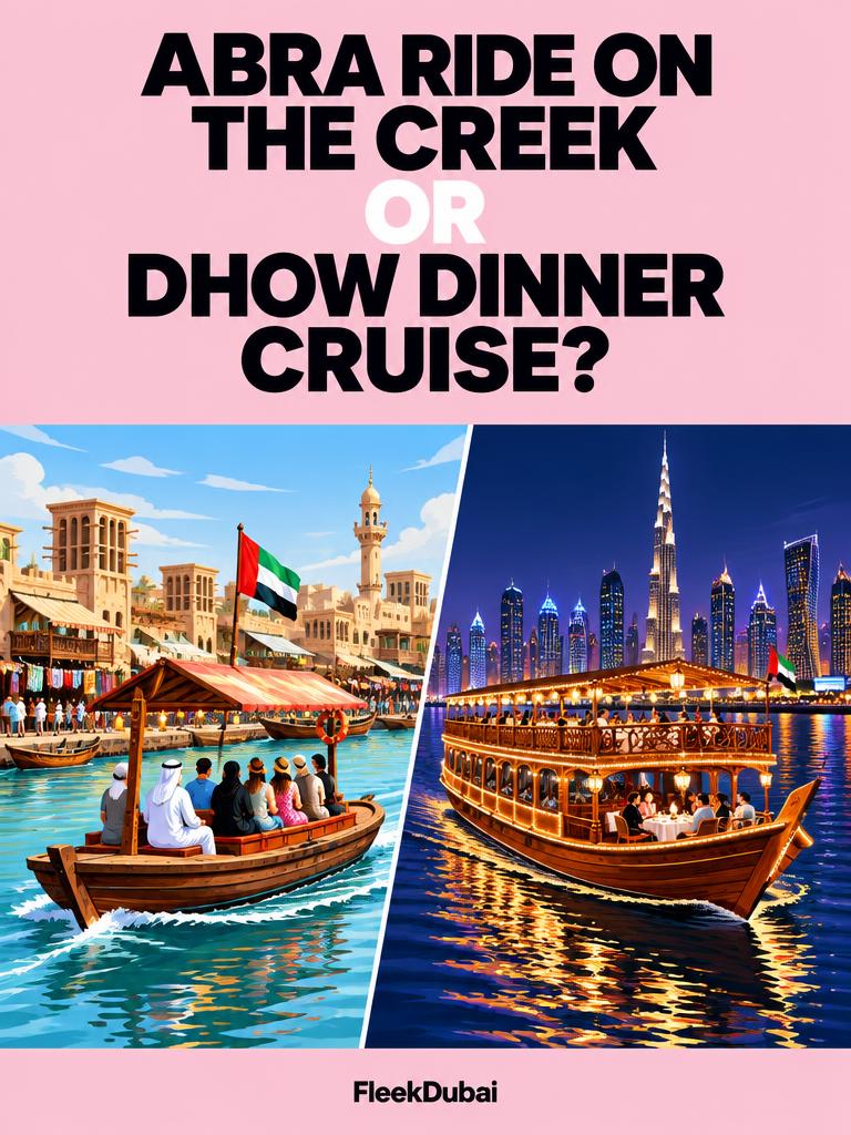 Fleek Dubai quiz post: Abra ride on the Creek or dhow dinner cruise?
