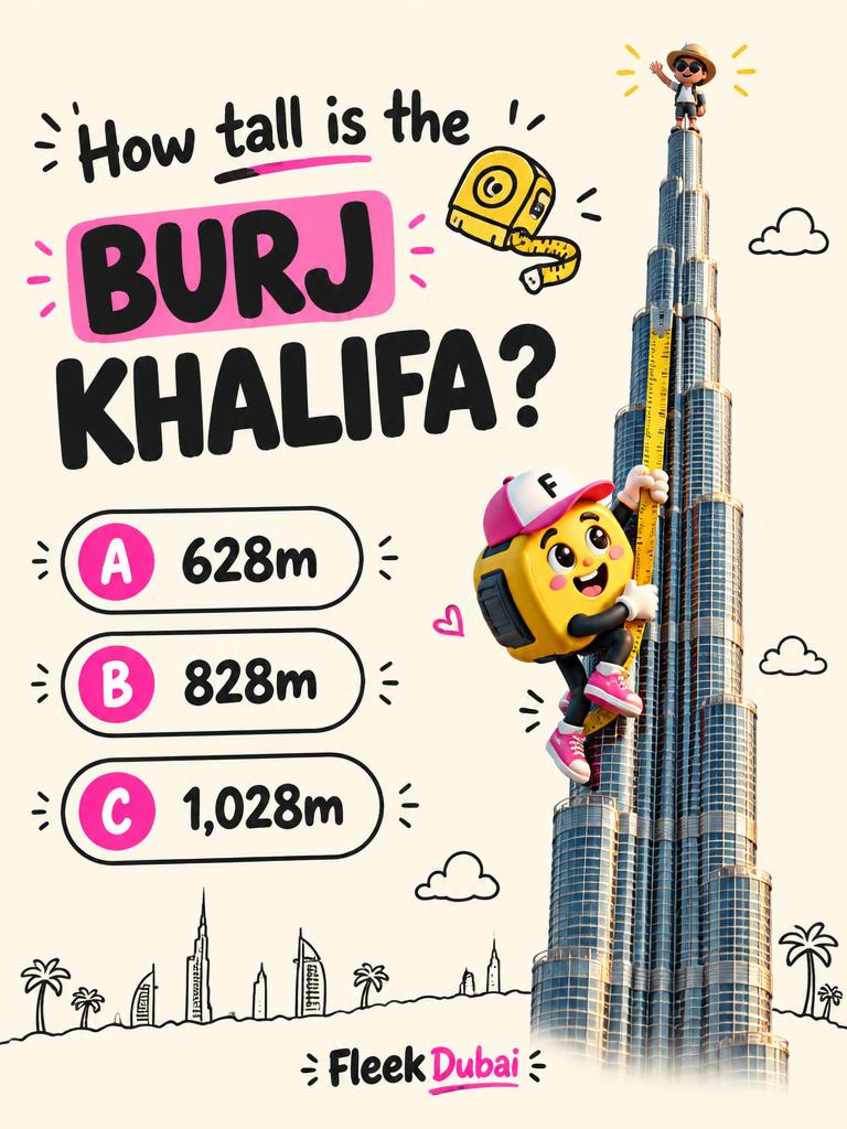 Fleek Dubai quiz post: How tall is the Burj Khalifa?