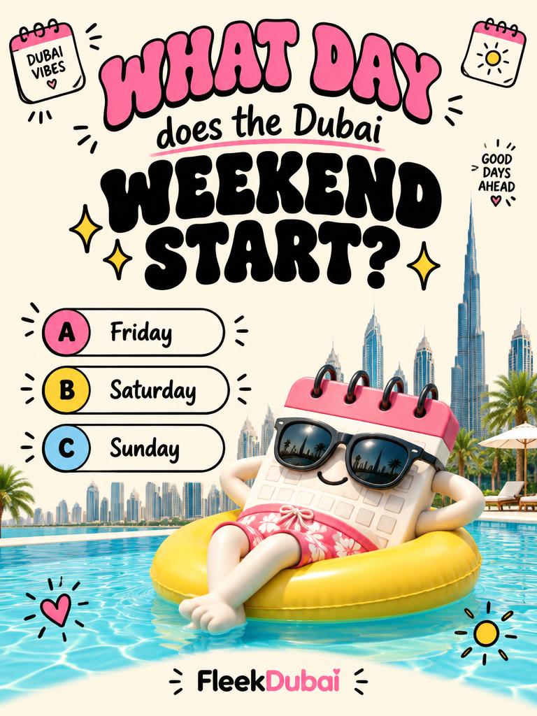 Fleek Dubai quiz post: What day does the Dubai weekend start?