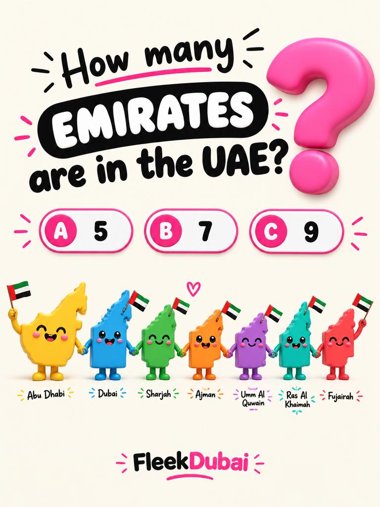 Fleek Dubai quiz post: How many emirates are in the UAE?