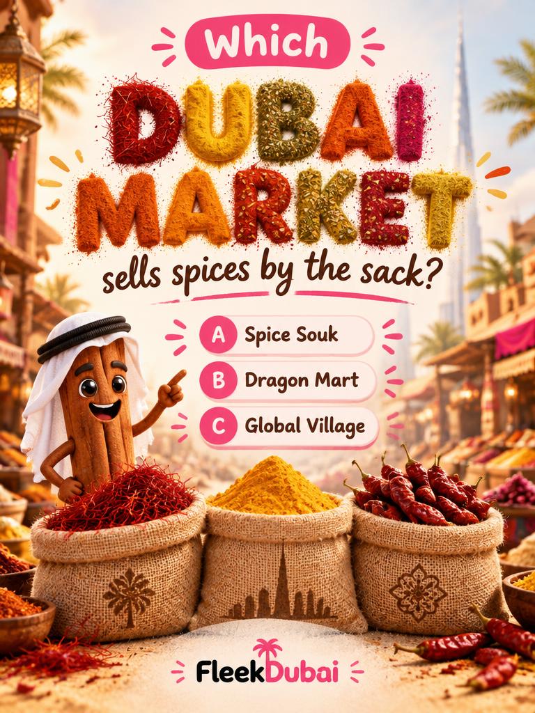 Fleek Dubai quiz post: Which Dubai market sells spices by the sack?