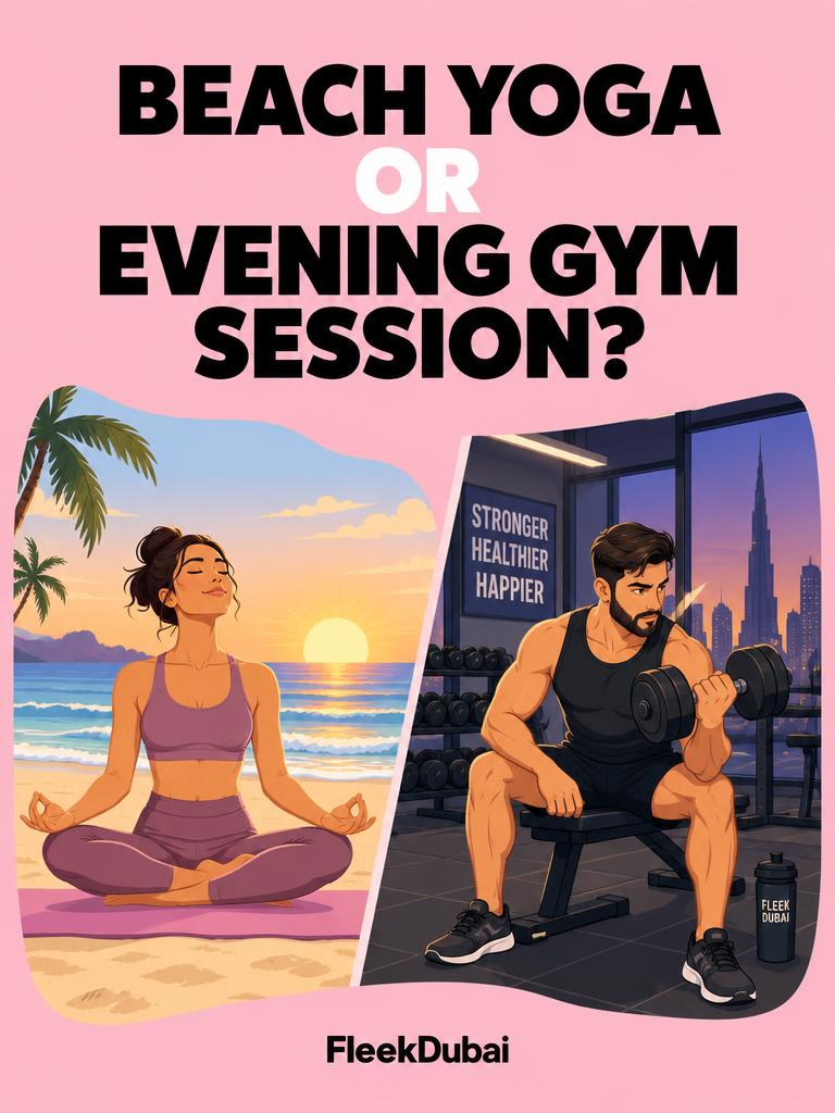 Fleek Dubai quiz post: Beach yoga or evening gym session?