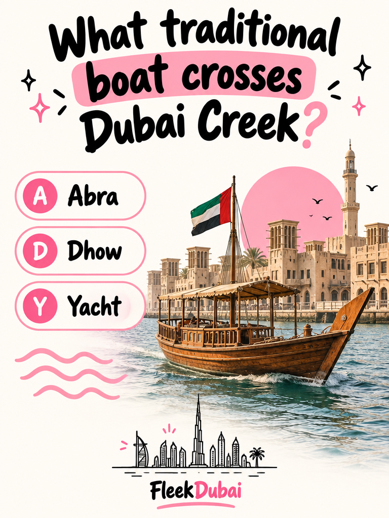 Fleek Dubai quiz post: What traditional boat crosses Dubai Creek?
