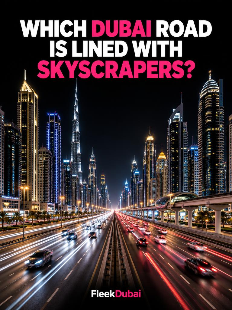 Fleek Dubai quiz post: Which Dubai road is lined with skyscrapers?