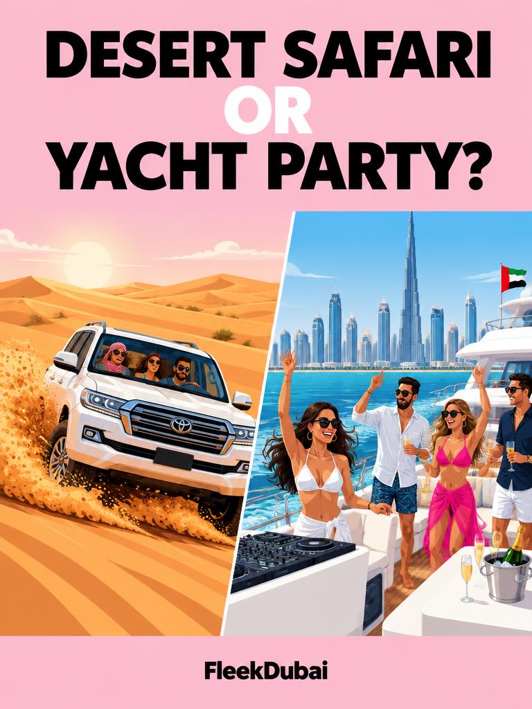 Fleek Dubai quiz post: Desert safari or yacht party?
