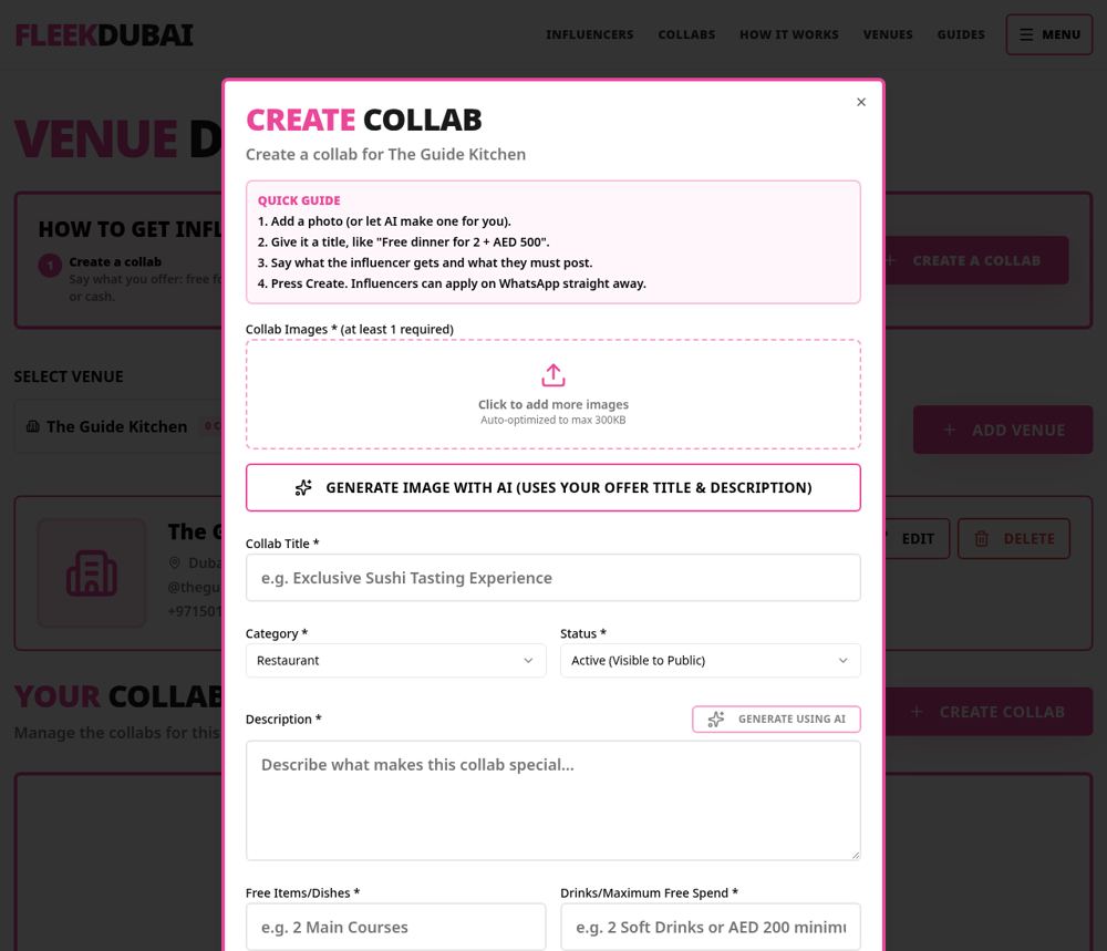Step 2: The Create Collab form opens for you